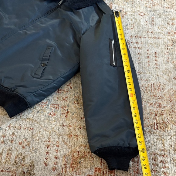 Navy Blue Bomber Jacket with Faux Fur Collar - Picture 8 of 8